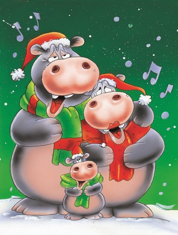 Hippo Family Caroling Flag Garden Size