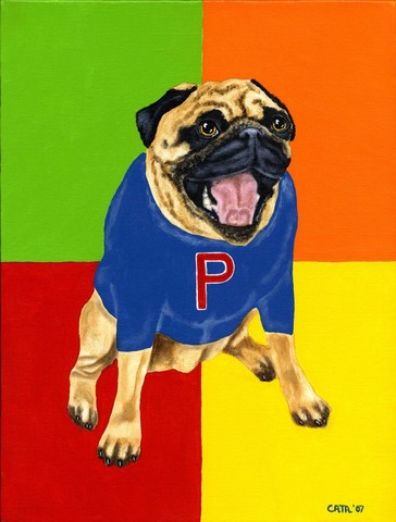 Go Team Varsity Pug Flag Canvas House Size