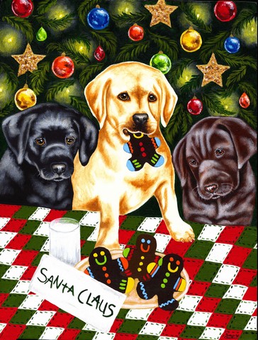 Santas Helpers in Christmas Stockings Labrador Flag Garden Size