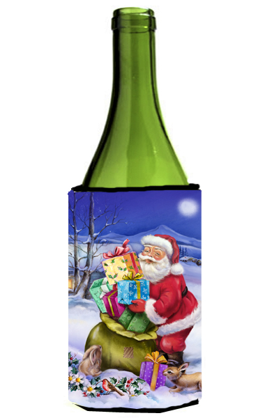 Picture of Carolines Treasures APH6556LITERK Christmas Santa Claus with Rabbits Wine Bottle Can cooler Hugger