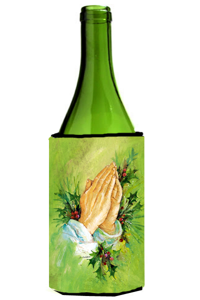 Picture of Carolines Treasures AAH5985LITERK Praying Hangs with Holly Leaves Wine Bottle Can cooler Hugger