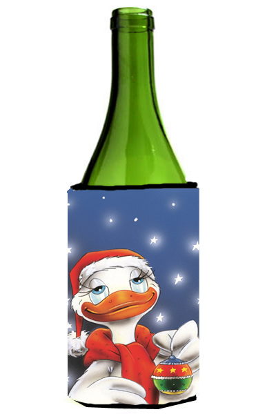 Picture of Carolines Treasures AAH7196LITERK Duck with Christmas Ornament Wine Bottle Can cooler Hugger