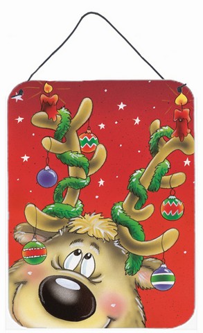 Comic Reindeer with Decorated Antlers Wall or Door Hanging Prints