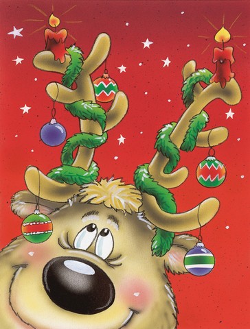Comic Reindeer with Decorated Antlers Flag Garden Size