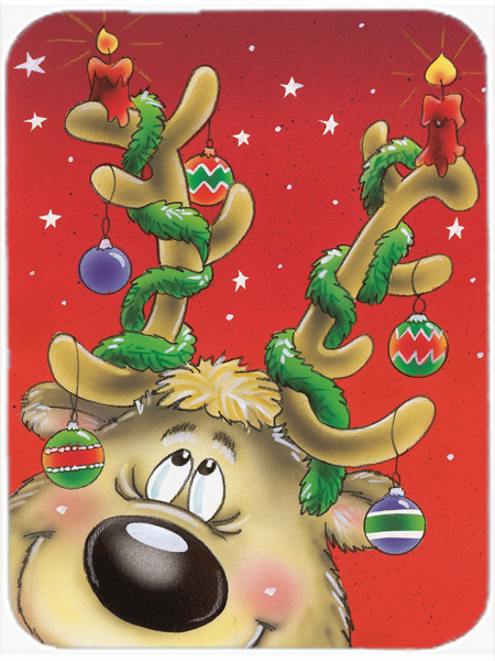 Picture of Carolines Treasures AAH7206LCB Comic Reindeer with Decorated Antlers Glass Large Cutting Board