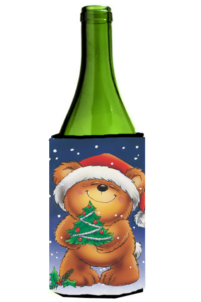 Picture of Carolines Treasures AAH7208LITERK Teddy Bear &amp; Christmas Tree Wine Bottle Can cooler Hugger