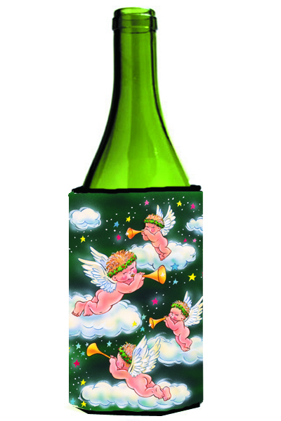 Picture of Carolines Treasures AAH7253LITERK Angels on Green Wine Bottle Can cooler Hugger