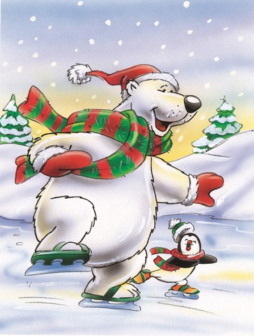 Holiday Polar Bears Ice Skating Flag Canvas House Size