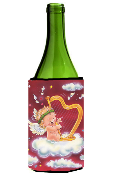 Picture of Carolines Treasures AAH7273LITERK Angels with Harp Valentines Wine Bottle Can cooler Hugger
