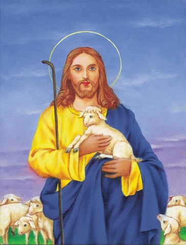 Jesus the Good Shepherd Holding a Lamb Flag Size