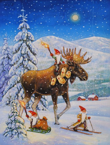 Christmas Gnome Riding Reindeer Flag Canvas House Size