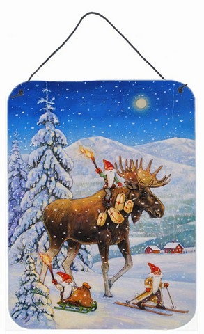 Christmas Gnome Riding Reindeer Wall or Door Hanging Prints