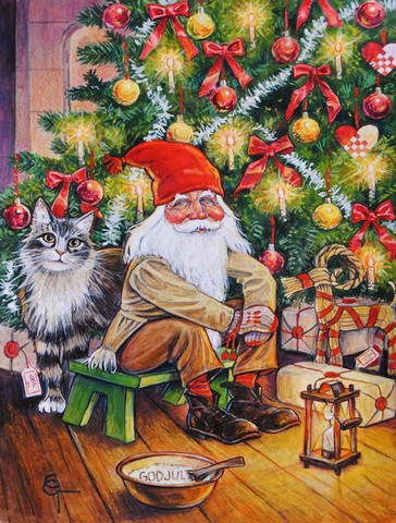ACG0134GF Christmas Gnome by the Tree Flag Garden Size