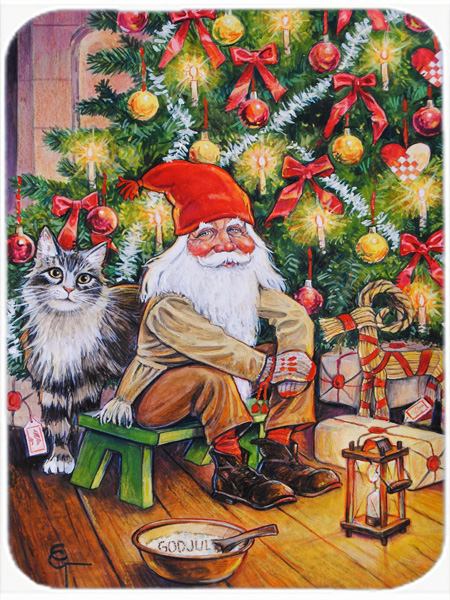 Picture of Carolines Treasures ACG0134LCB Christmas Gnome by the Tree Glass Large Cutting Board