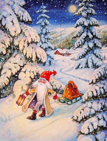 Christmas Gnome Pulling a Sled Flag Canvas House Size
