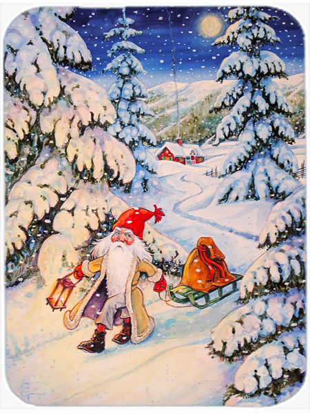 Picture of Carolines Treasures ACG0144LCB Christmas Gnome Pulling a Sled Glass Large Cutting Board