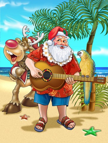 APH5151CHF Beach Christmas Santa Claus Island Time Flag Canvas House Size