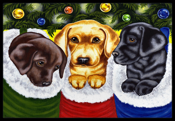 Picture of Carolines Treasures AMB1315LCB Christmas Stocking Surprise Labrador Glass Large Cutting Board