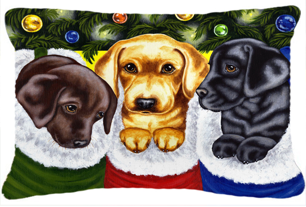 Christmas Stocking Surprise Labrador Fabric Decorative Pillow