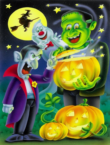 Halloween with Dracula & Frankenstein Flag Garden Size