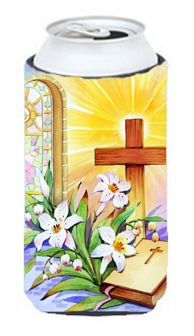 Easter Cross & Bible in Stain Glass Window Tall Boy Can cooler Hugger