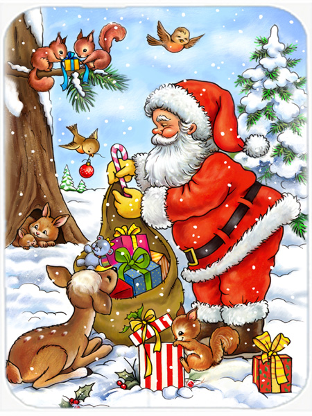 Picture of Carolines Treasures APH5444LCB Christmas Santa Claus Handing Out Presents Glass Large Cutting Board
