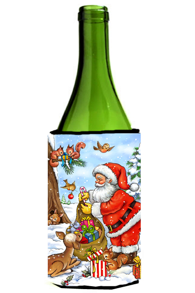 Picture of Carolines Treasures APH5444LITERK Christmas Santa Claus Handing Out Presents Wine Bottle Can cooler Hugger