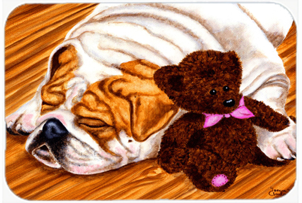 Picture of Carolines Treasures AMB1003LCB English Bulldog & Teddy Bear Glass Large Cutting Board