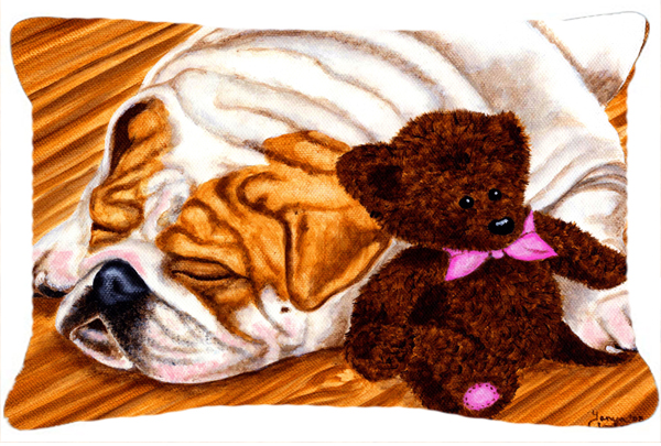 English Bulldog & Teddy Bear Fabric Decorative Pillow