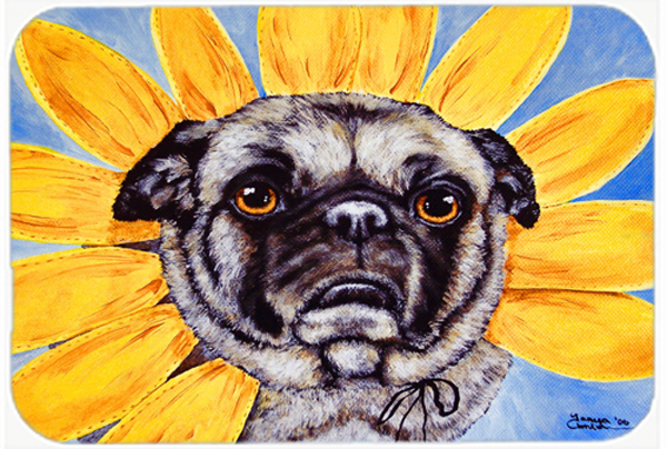 Picture of Carolines Treasures AMB1058LCB Sunflower Pug Glass Large Cutting Board