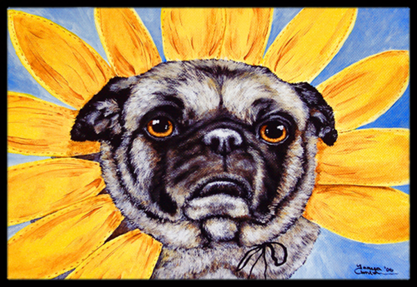Sunflower Pug Indoor or Outdoor Mat- 18 x 27