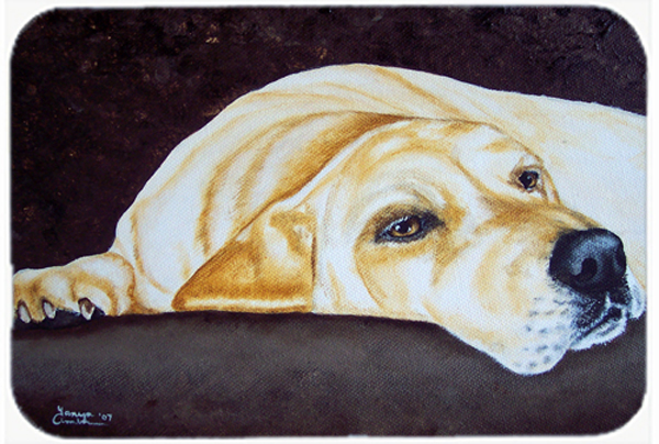 Picture of Carolines Treasures AMB1072LCB Naptime Yellow Labrador Glass Large Cutting Board