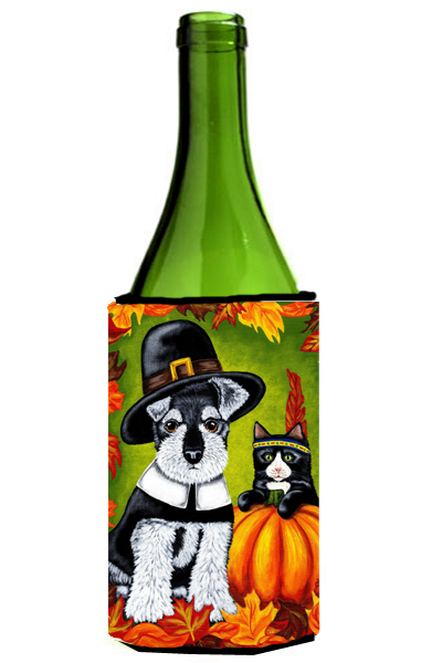 Picture of Carolines Treasures AMB1364LITERK Thanksgiving Friends Schnauzer Wine Bottle Can cooler Hugger