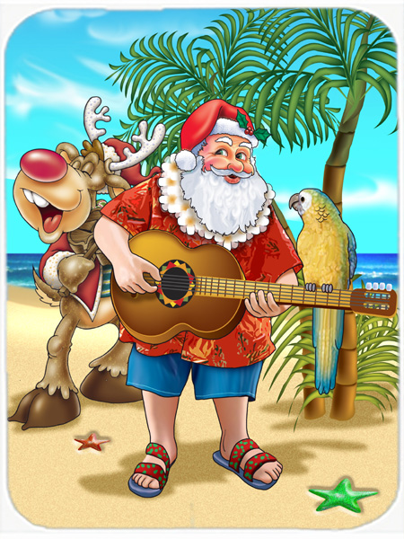 Picture of Carolines Treasures APH5151LCB Beach Christmas Santa Claus Island Time Glass Large Cutting Board