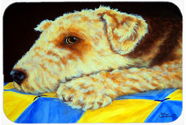 Picture of Carolines Treasures AMB1174LCB Airedale Terrier Mommas Quilt Glass Large Cutting Board