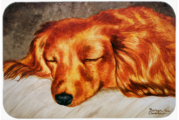 Picture of Carolines Treasures AMB1202LCB Red Longhaired Dachshund Glass Large Cutting Board