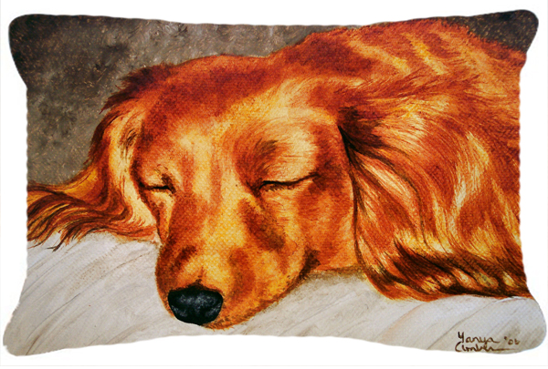 Red Longhaired Dachshund Fabric Decorative Pillow - Red