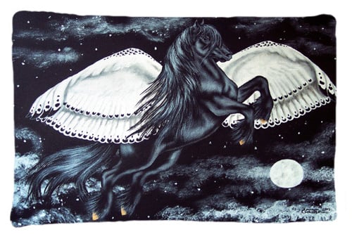 Black Flying Horse Fabric Standard Pillowcase