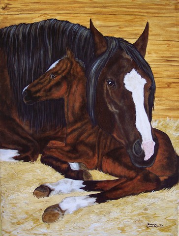 Bay Mare Foal Horse Flag Canvas House Size