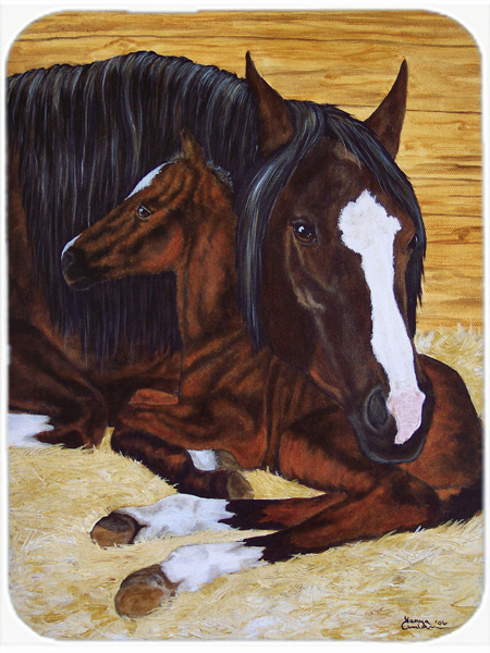 Picture of Carolines Treasures AMB1236LCB Bay Mare Foal Horse Glass Large Cutting Board