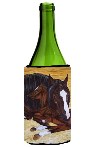 Picture of Carolines Treasures AMB1236LITERK Bay Mare Foal Horse Wine Bottle Can cooler Hugger