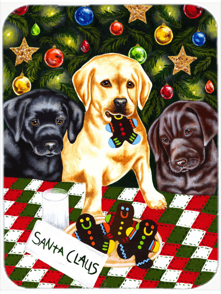 Picture of Carolines Treasures AMB1314LCB Santas Helpers in Christmas Stockings Labrador Glass Large Cutting Board