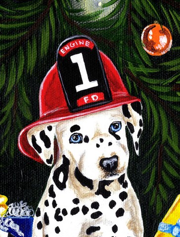 Fire Fighter Christmas Dalmatian Flag Garden Size