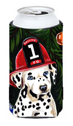 AMB1317TBC Fire Fighter Christmas Dalmatian Tall Boy Can cooler Hugger