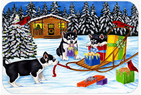 Picture of Carolines Treasures AMB1318LCB Christmas Mush Siberian Husky Glass Large Cutting Board
