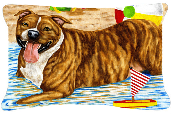 Beach Bum Staffie Fabric Decorative Pillow