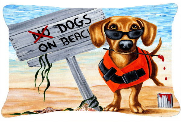 The Dog Beach Dachshund Fabric Decorative Pillow
