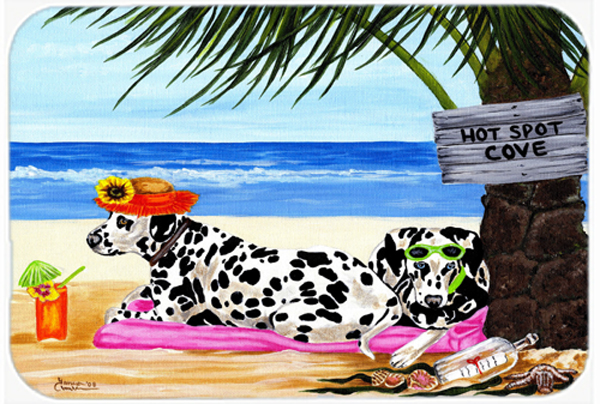 Picture of Carolines Treasures AMB1342LCB Hot Spot Cove Beach Dalmatian Glass Large Cutting Board