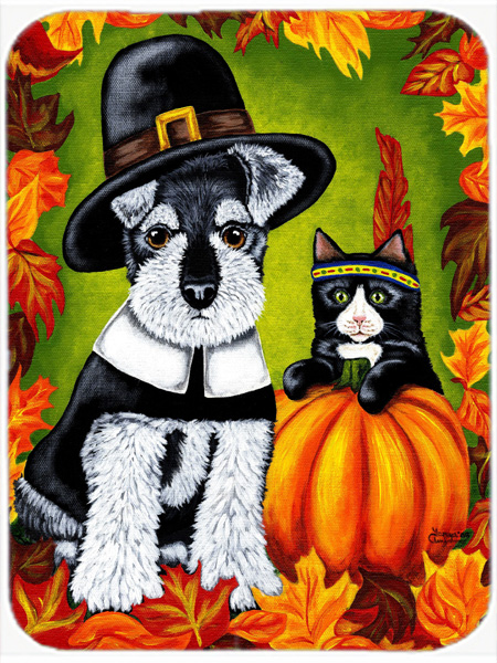 Picture of Carolines Treasures AMB1364LCB Thanksgiving Friends Schnauzer Glass Large Cutting Board