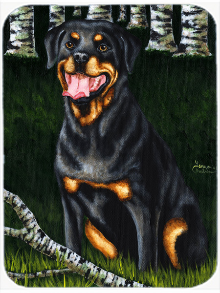 Picture of Carolines Treasures AMB1388LCB Backwoods Companion Rottweiler Glass Large Cutting Board